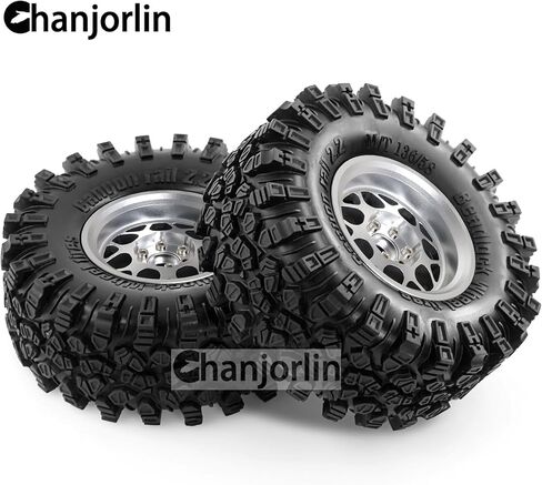 2.2 inch RC Crawler Tires and Beadlock Wheels Rims OD 5.35'' 1:10 Soft Rubber Mud All Terrain Tyres for 1/10 1/8 Rock Crawler Car Traxxas TRX4 Axial SCX10 II RC4WD CC01 Gen8 (Silver) in Saudi Arabia