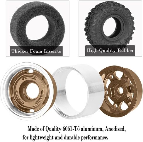RC 1.0 بوصة Beadlock Aluminium Aluminium Wheels Rim Rim for 1/24 1/18 AXIAL SCX24 TRX4M RC CRAWLER CAR.4PCS （البرونز) in Kuwait