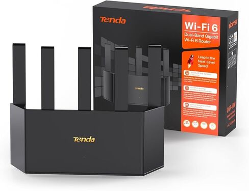 Tenda WiFi 6 Router AX3000 Dual Band Wireless Router for Home Networking with 5 * 6dBi High-Gain Antennas, High Speed Router with 4 Gigabit Ports, Support WPA3, VPN(RX12L Pro) in Kuwait