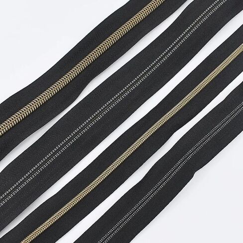 YIEN-SmallBB Metallic Nylon Coil Zippers #5 10 Yards Sewing Zippers Bulk DIY Zipper by The Yard Bulk with 20PCS Zipper Slider for DIY Sewing (Anti-Brass Teeth Black Tape) in Kuwait