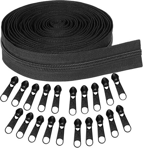 YIEN-SmallBB Metallic Nylon Coil Zippers #5 10 Yards Sewing Zippers Bulk DIY Zipper by The Yard Bulk with 20PCS Zipper Slider for DIY Sewing (Anti-Brass Teeth Black Tape) in Kuwait