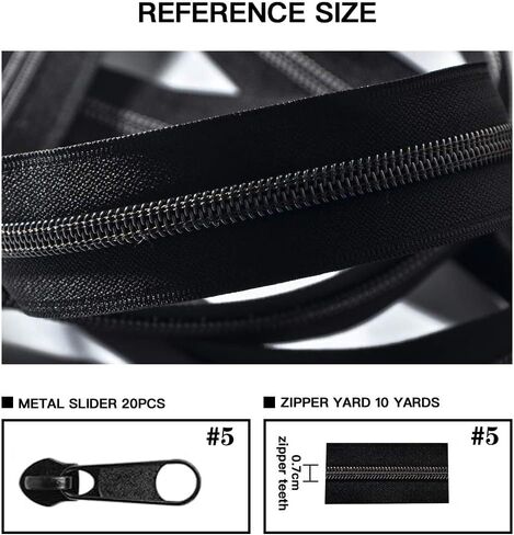 YIEN-SmallBB Metallic Nylon Coil Zippers #5 10 Yards Sewing Zippers Bulk DIY Zipper by The Yard Bulk with 20PCS Zipper Slider for DIY Sewing (Anti-Brass Teeth Black Tape) in Kuwait