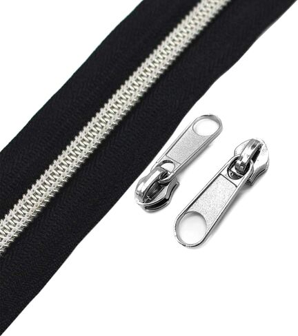 YIEN-SmallBB Metallic Nylon Coil Zippers #5 10 Yards Sewing Zippers Bulk DIY Zipper by The Yard Bulk with 20PCS Zipper Slider for DIY Sewing (Anti-Brass Teeth Black Tape) in Kuwait