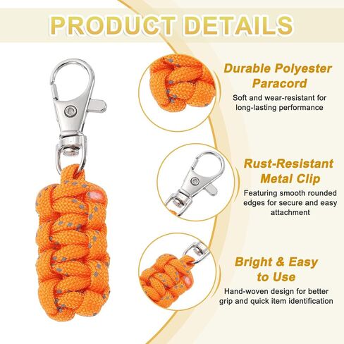 YELARXI Paracord Zipper Pulls, Reflective Polyester Zipper Pulls Woven Rope, 80 mm Length Fit for Backpack Clothing Luggage Accessories - Cylinder (8 Pack, Orange) in Saudi Arabia