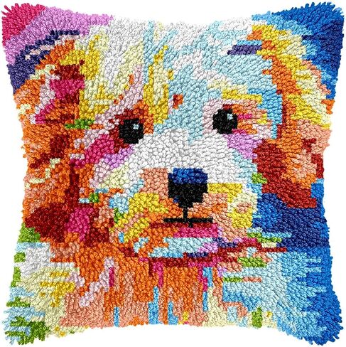 bositigo Dog Latch Hook Pillow Kit for Adults & Kids, DIY Pre-Printed Canvas Craft, 17x61 Inch Decorative Cover for Sofa Cushions, Bedroom Decor (Dog Pattern 45) in Saudi Arabia