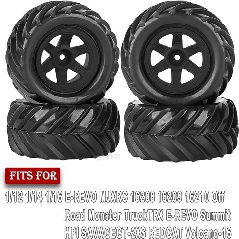 RC Wheels and Tires Set for 1/12 1/14 1/16 E-REVO MJXRC 16208 16209 16210 Off Road Monster TruckTRX E-REVO Summit HPI SAVAGEGT-2XS REDCAT Volcano-16,Rc Tires with Foam Inserts,Black in Kuwait