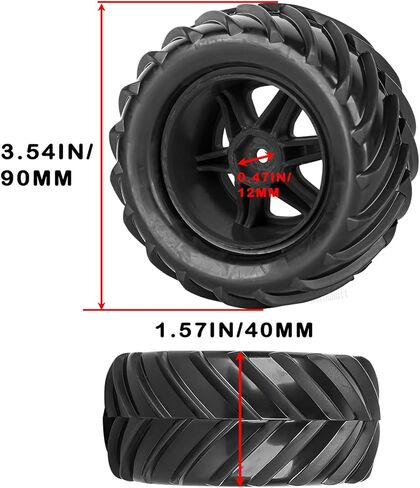 RC Wheels and Tires Set for 1/12 1/14 1/16 E-REVO MJXRC 16208 16209 16210 Off Road Monster TruckTRX E-REVO Summit HPI SAVAGEGT-2XS REDCAT Volcano-16,Rc Tires with Foam Inserts,Black in Kuwait