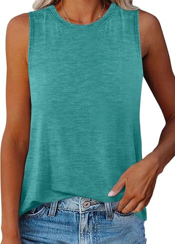 قطع علوية نسائية بفتحة رقبة مستديرة وحاشية منحنية قطع علوية صيفية غير رسمية بدون أكمام فضفاضة مناسبة تونك 2024 in Kuwait