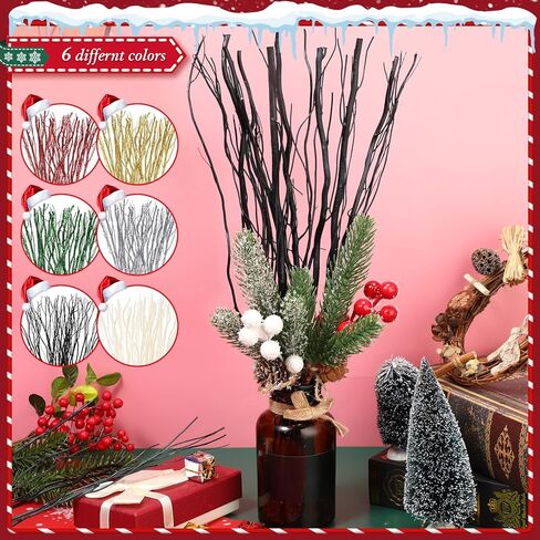 Xinnun 50 Pcs Curly Willow Branches Decorative Dried Willow Vase Filler Tree Branches for Decoration Artificial Twigs Decorative Sticks for DIY Crafts Christmas Home Decor(Black,15.75 Inch) in Kuwait