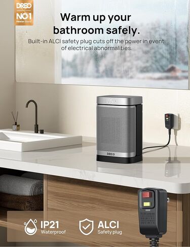 Dreo Space Heater, 2022 Upgraded for Bathroom and Indoor, Portable 1500W Ceramic Electric Heater, 40-95°F Digital Thermostat, 70°Oscillating, 5 Modes, Remote, 12h Timer, with ALCI Safety Plug in Saudi Arabia