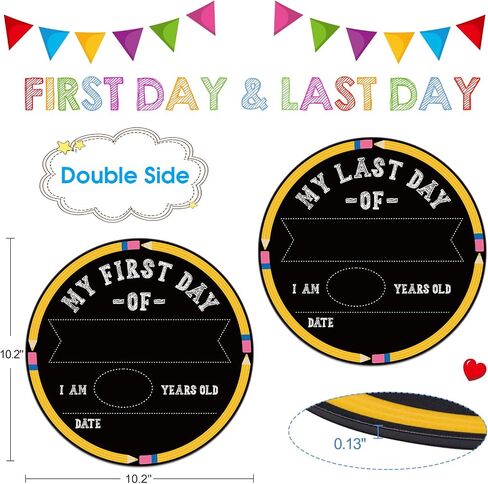 Petcee First and Last Day of School Chalkboard - 9.5 "× 12" العودة إلى لوحة المدرسة لتوقيع اليوم الأول من اليوم من هدايا صور رياض الأطفال في مرحلة ما قبل المدرسة للأطفال فتيات الفتيات in Kuwait