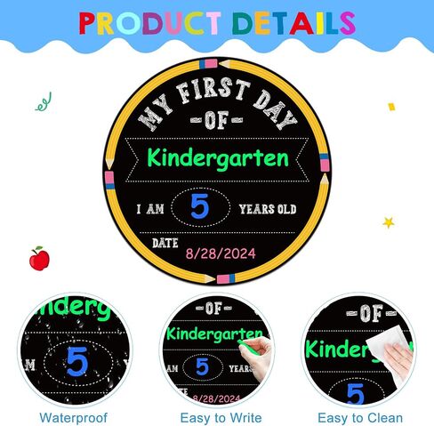 Petcee First and Last Day of School Chalkboard - 9.5 "× 12" العودة إلى لوحة المدرسة لتوقيع اليوم الأول من اليوم من هدايا صور رياض الأطفال في مرحلة ما قبل المدرسة للأطفال فتيات الفتيات in Kuwait