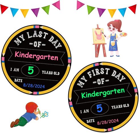 Petcee First and Last Day of School Chalkboard - 9.5 "× 12" العودة إلى لوحة المدرسة لتوقيع اليوم الأول من اليوم من هدايا صور رياض الأطفال في مرحلة ما قبل المدرسة للأطفال فتيات الفتيات in Kuwait