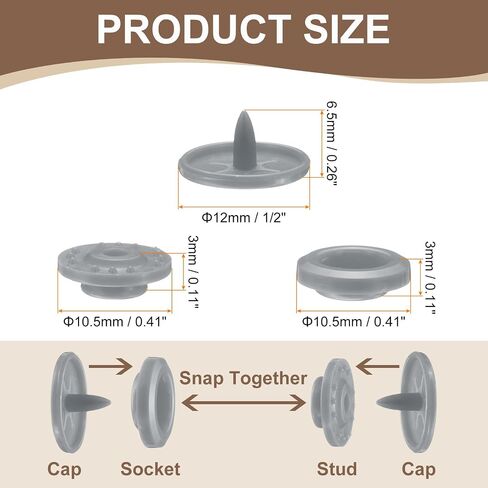 HARFINGTON 400 Set Plastic Snaps T5 Round Resin No-Sew Button Plastic Snap Fasteners Kit for Clothing Sewing Rain Coat Diapers Bibs Crafting, Grey in Saudi Arabia
