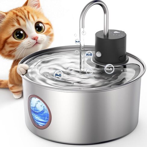 Wireless Cat Water Fountain Battery Operated - Stainless Steel Cat Dringking Fountain Cordless,Rechargeable Fountain with Sensor,Timer,Smart Water Fountain for Cats Indoor in Saudi Arabia