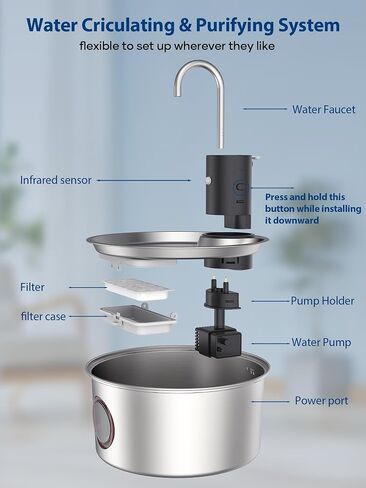 Wireless Cat Water Fountain Battery Operated - Stainless Steel Cat Dringking Fountain Cordless,Rechargeable Fountain with Sensor,Timer,Smart Water Fountain for Cats Indoor in Saudi Arabia