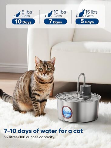Wireless Cat Water Fountain Battery Operated - Stainless Steel Cat Dringking Fountain Cordless,Rechargeable Fountain with Sensor,Timer,Smart Water Fountain for Cats Indoor in Saudi Arabia