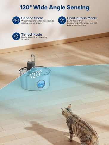 Wireless Cat Water Fountain Battery Operated - Stainless Steel Cat Dringking Fountain Cordless,Rechargeable Fountain with Sensor,Timer,Smart Water Fountain for Cats Indoor in Saudi Arabia