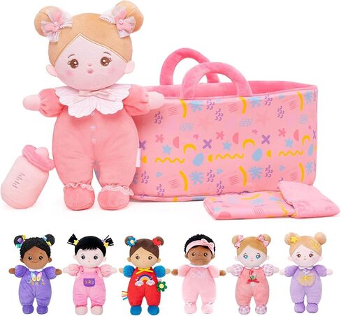 OUOZZZ 10" Baby Doll Accessories Soft Doll Set with Mini Doll, Bassinet, Blanket and Bottle, Pretend Playset for Emotional Social Education for 3+ Year Olds Girls Christmas Birthday Gift Pink in Kuwait