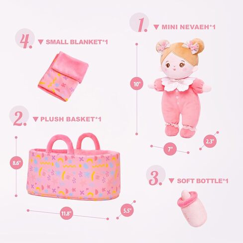 OUOZZZ 10" Baby Doll Accessories Soft Doll Set with Mini Doll, Bassinet, Blanket and Bottle, Pretend Playset for Emotional Social Education for 3+ Year Olds Girls Christmas Birthday Gift Pink in Kuwait