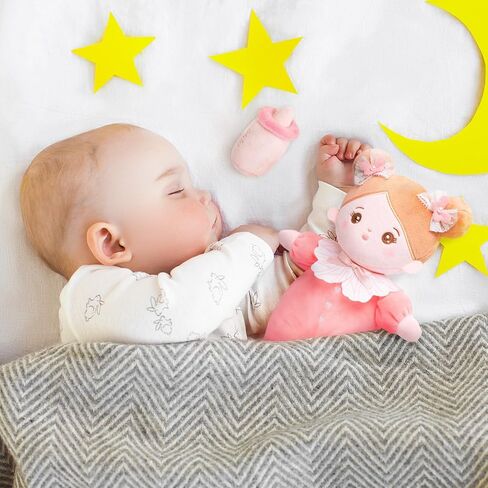 OUOZZZ 10" Baby Doll Accessories Soft Doll Set with Mini Doll, Bassinet, Blanket and Bottle, Pretend Playset for Emotional Social Education for 3+ Year Olds Girls Christmas Birthday Gift Pink in Kuwait