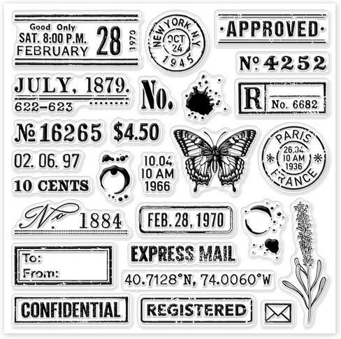 جلوبللاند اختام شفافة بتصميم نص عتيق، ارقام رترو، اوراق ختم شفافة من السيليكون لدفتر القصاصات وصنع البطاقات والديكور والحرف الورقية in Kuwait