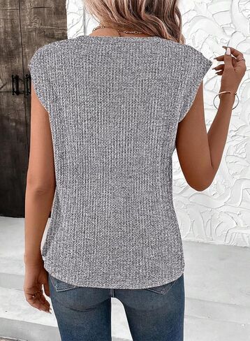 SHEWIN Summer Tops for Women Casual Crew Neck Waffle Knit Cap Sleeve Shirts Tank Top in Kuwait