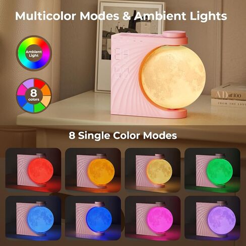 Moon Light Sunrise Alarm Clock and Sound Machine for Heavy Sleepers, Adults, Nightlight, Sleep Aid, Dual Alarms, Snooze, Wake Up Light, 10 Nature Sounds, 8 Colors, Ideal for Gift in Kuwait