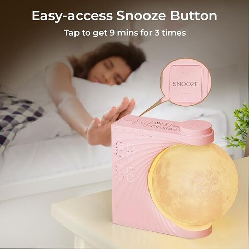 Moon Light Sunrise Alarm Clock and Sound Machine for Heavy Sleepers, Adults, Nightlight, Sleep Aid, Dual Alarms, Snooze, Wake Up Light, 10 Nature Sounds, 8 Colors, Ideal for Gift in Kuwait