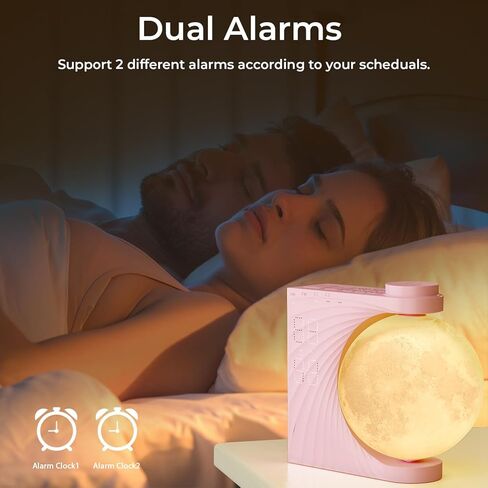 Moon Light Sunrise Alarm Clock and Sound Machine for Heavy Sleepers, Adults, Nightlight, Sleep Aid, Dual Alarms, Snooze, Wake Up Light, 10 Nature Sounds, 8 Colors, Ideal for Gift in Kuwait