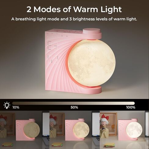 Moon Light Sunrise Alarm Clock and Sound Machine for Heavy Sleepers, Adults, Nightlight, Sleep Aid, Dual Alarms, Snooze, Wake Up Light, 10 Nature Sounds, 8 Colors, Ideal for Gift in Kuwait