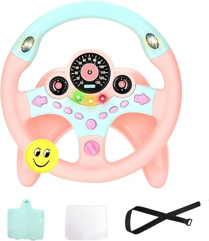 Kids Steering Wheel for Car, Driving Simulated Toy Steering Wheel for Kids with Light and Music, Electric Early Learning Educational Baby Steering Wheel Toy for Kids（Yellow） in Kuwait