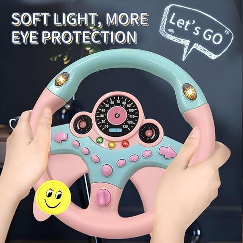 Kids Steering Wheel for Car, Driving Simulated Toy Steering Wheel for Kids with Light and Music, Electric Early Learning Educational Baby Steering Wheel Toy for Kids（Yellow） in Kuwait