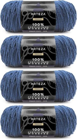 arteza acrylic yarn للكروشيه والحياكة ، 4 skeins ، 359 ياردة لكل منهما ، بنطلون جينز A505 ، خيوط الصوفية الناعمة لمشاريع DIY ، Amigurumi ، البطانيات والمزيد in Kuwait