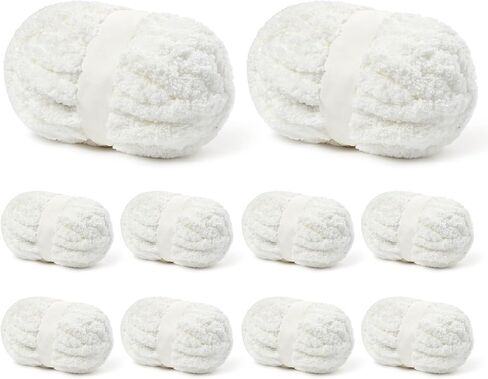 10 Pack Milky White Fuzzy Chunky Yarn for Hand Knitting, Bulky Thick Fluffy Chenille Yarn for Crocheting, 240yds/70.5oz Jumbo Crochet Yarns, Soft Chunky Knit Blanket Yarns for Crochet in Saudi Arabia