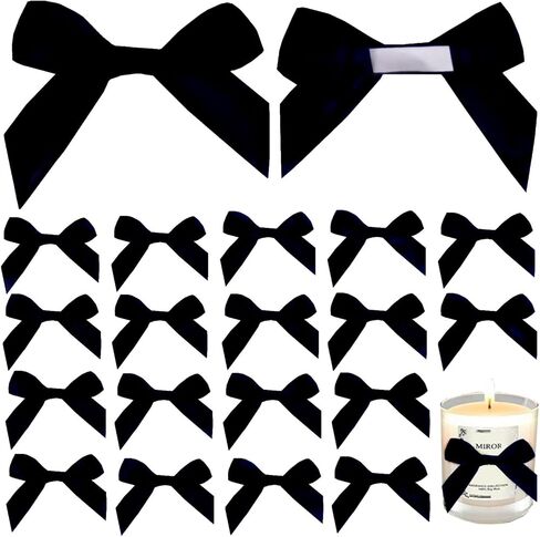 50 Pack Self Adhesive Satin Bows for Gift Wrapping, 2.6x2.2 Inches Satin Ribbon Bows, Premade Ribbon Bows with Double-Sided Tape for Treat Bags Craft Home Wedding Party Decoration(Yellow) in Kuwait