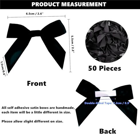 50 Pack Self Adhesive Satin Bows for Gift Wrapping, 2.6x2.2 Inches Satin Ribbon Bows, Premade Ribbon Bows with Double-Sided Tape for Treat Bags Craft Home Wedding Party Decoration(Yellow) in Kuwait