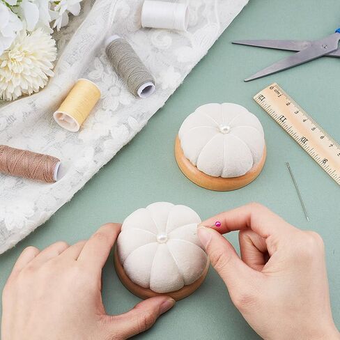 Nbeads 2 PCS PIN Cushion ، Wooden Base Needle Pincushions style style pin cushions round pin cushion eedle exerle لخياطة الحرف اليدوية للخياطة DIY ، الدانتيل القديم ، 2.7x1.57inch in Saudi Arabia