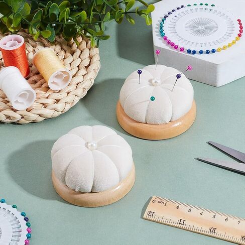Nbeads 2 PCS PIN Cushion ، Wooden Base Needle Pincushions style style pin cushions round pin cushion eedle exerle لخياطة الحرف اليدوية للخياطة DIY ، الدانتيل القديم ، 2.7x1.57inch in Saudi Arabia