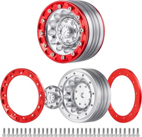 QUE-T 1.9inches Beadlocks 1/10 RC Wheel Rims, 4pcs Metal Wheel Hubs for Axial Scx10 Scx10-II 90046 Scx10-III TRX4 D90 VS4-10 RC Car (Black & Silver) in Kuwait