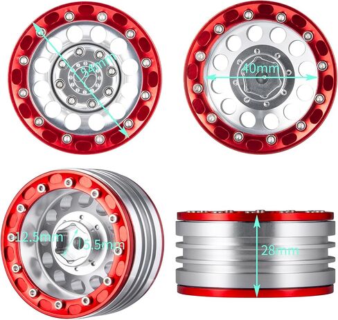 QUE-T 1.9inches Beadlocks 1/10 RC Wheel Rims, 4pcs Metal Wheel Hubs for Axial Scx10 Scx10-II 90046 Scx10-III TRX4 D90 VS4-10 RC Car (Black & Silver) in Kuwait