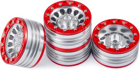 QUE-T 1.9inches Beadlocks 1/10 RC Wheel Rims, 4pcs Metal Wheel Hubs for Axial Scx10 Scx10-II 90046 Scx10-III TRX4 D90 VS4-10 RC Car (Black & Silver) in Kuwait