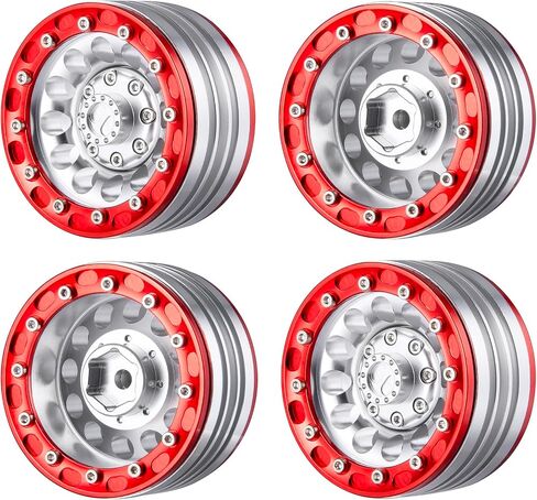 QUE-T 1.9inches Beadlocks 1/10 RC Wheel Rims, 4pcs Metal Wheel Hubs for Axial Scx10 Scx10-II 90046 Scx10-III TRX4 D90 VS4-10 RC Car (Black & Silver) in Kuwait
