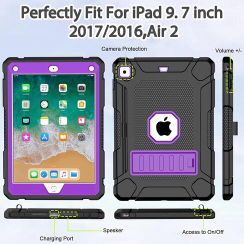 BMOUO Case for iPad 6th 5th Generation (9.7 inch, 2018/2017), Shockproof Protective iPad 9.7 Case with Built-in Stand/Pencil Holder for iPad 6th/5th Gen, Air 2, Pink in Kuwait