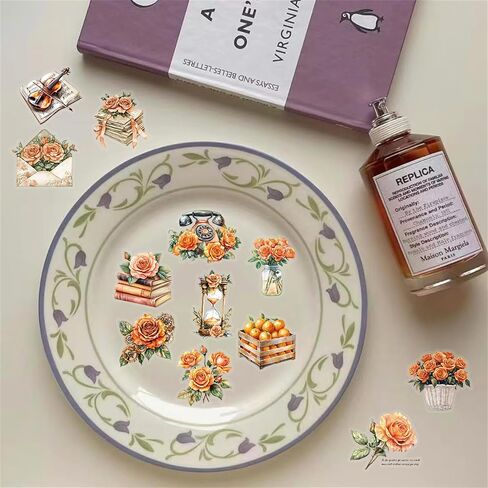 50 قطعة ملصقات النباتات للاصطدامات القصاصات ، ملصقات سكرابوكينغ مقاومة للزهور الأسود والأبيض. in Kuwait