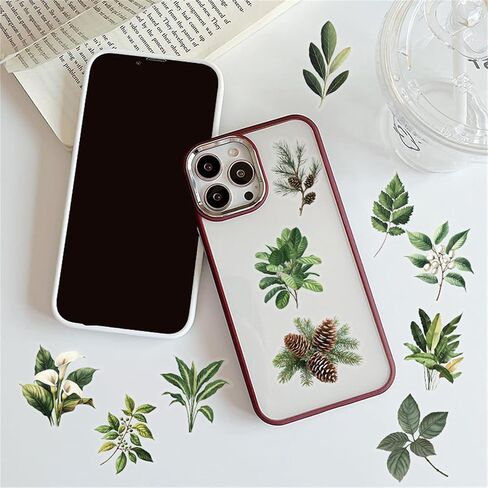 50 Pieces Plants Stickers for Scrapbooking, Black-and-White Flower Waterproof Self-Adhesive Scrapbooking Stickers Transparent PET Deals for Supplies Journal Card Making Letters DIY (BWF) in Saudi Arabia