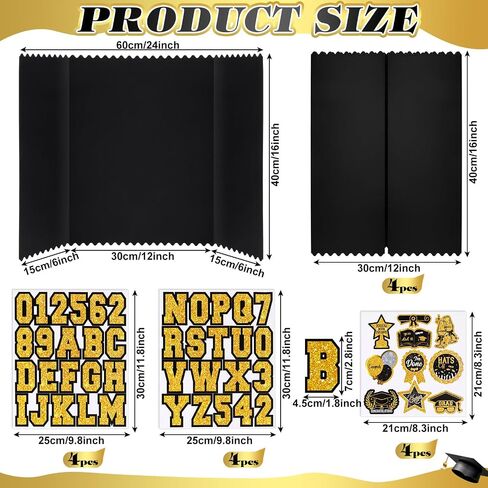 4 مجموعة مجموعة صور التخرج لوحة 24 "× 16" لوحة ملصقات Trifold مع 12 ملصقات تخرج تحت عنوان لعام 2025 الحزب غراد ديكور صورة الإطارات الإطارات الإطارات (الذهب الأسود) in Kuwait