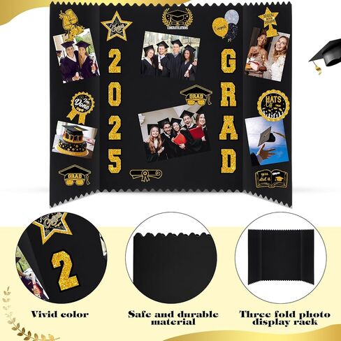 4 مجموعة مجموعة صور التخرج لوحة 24 "× 16" لوحة ملصقات Trifold مع 12 ملصقات تخرج تحت عنوان لعام 2025 الحزب غراد ديكور صورة الإطارات الإطارات الإطارات (الذهب الأسود) in Kuwait