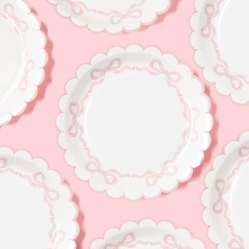 Blue Coquette Bow Dessert Plates - 7" | 25-Pack | For Blue Bow Theme First Birthdays, Baby Shower, and She's Tying the Knot Bachelorette Party Decor | Premium Quality (Blue) in Kuwait