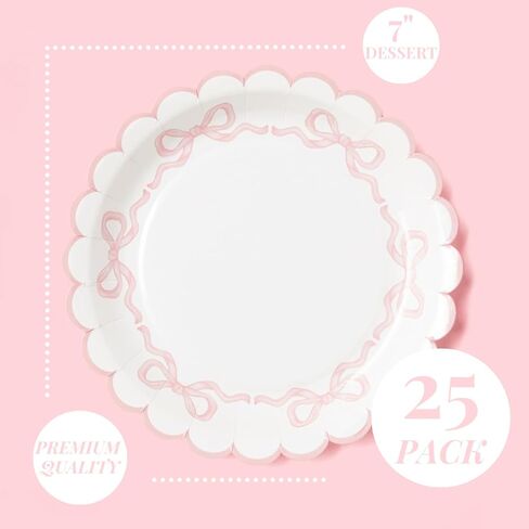 Blue Coquette Bow Dessert Plates - 7" | 25-Pack | For Blue Bow Theme First Birthdays, Baby Shower, and She's Tying the Knot Bachelorette Party Decor | Premium Quality (Blue) in Kuwait